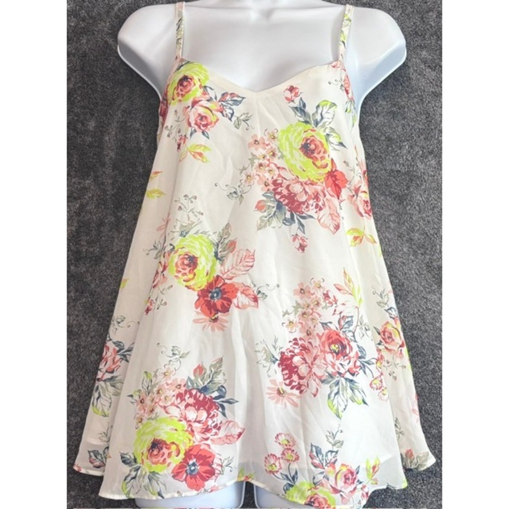 Torrid Sophie Cami Top Womens 00 XL Ivory Floral Chiffon V-Neck Tank Blouse